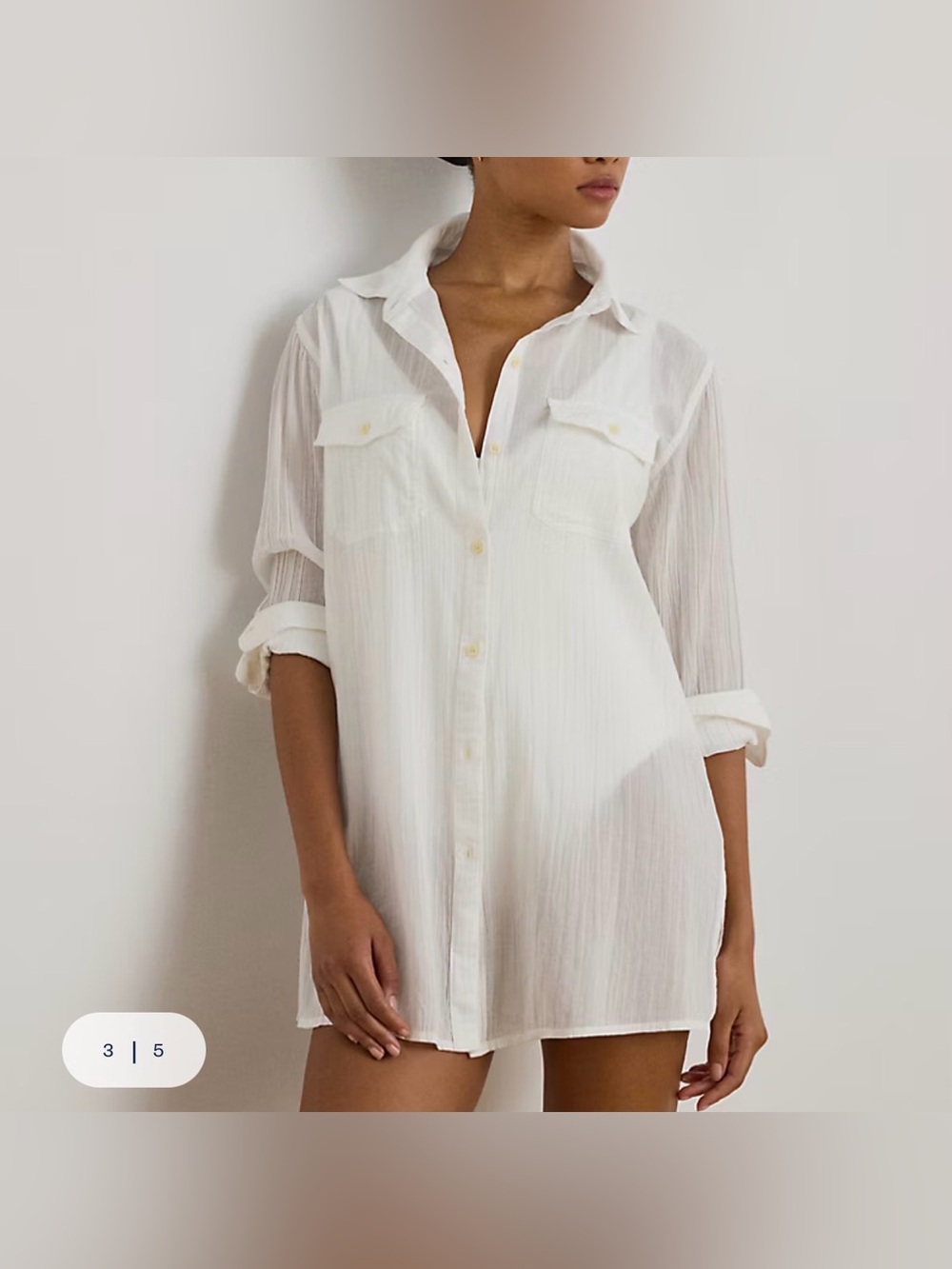 Ralph Lauren Crushed Cotton Camp shirt cover up in white, size large